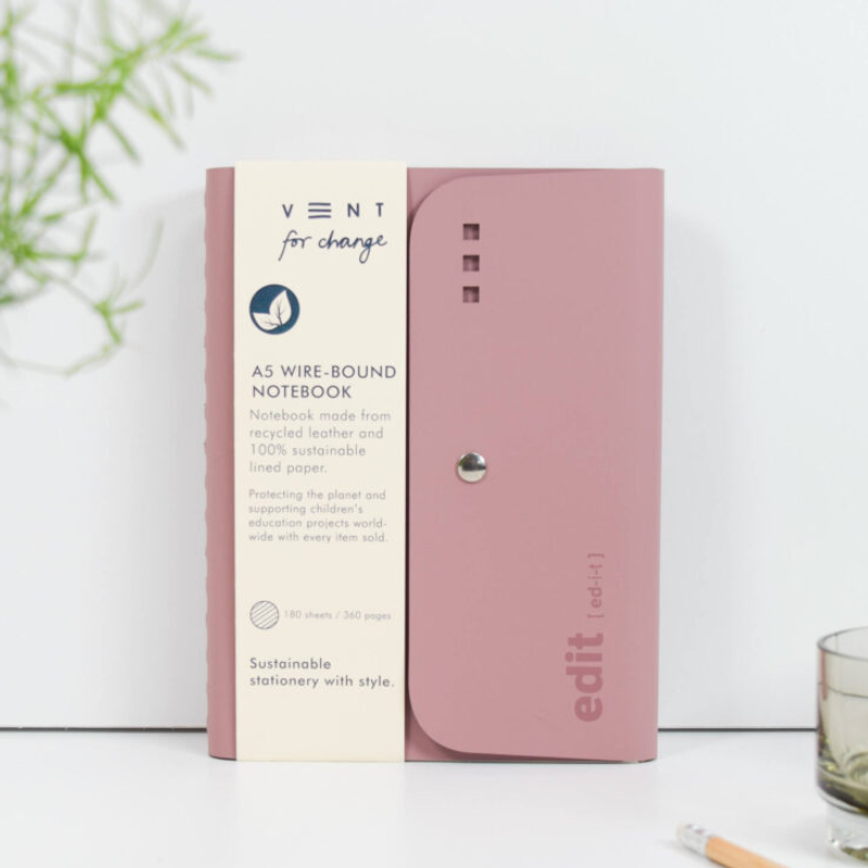 A5 recycled leather wire-bound folio - EDIT Powder Pink