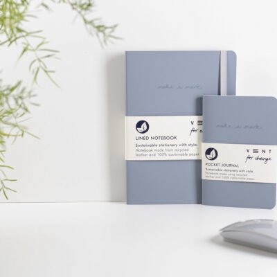 Notebook in recycled leather with sustainable lined paper pages A5 in Dusty Blue