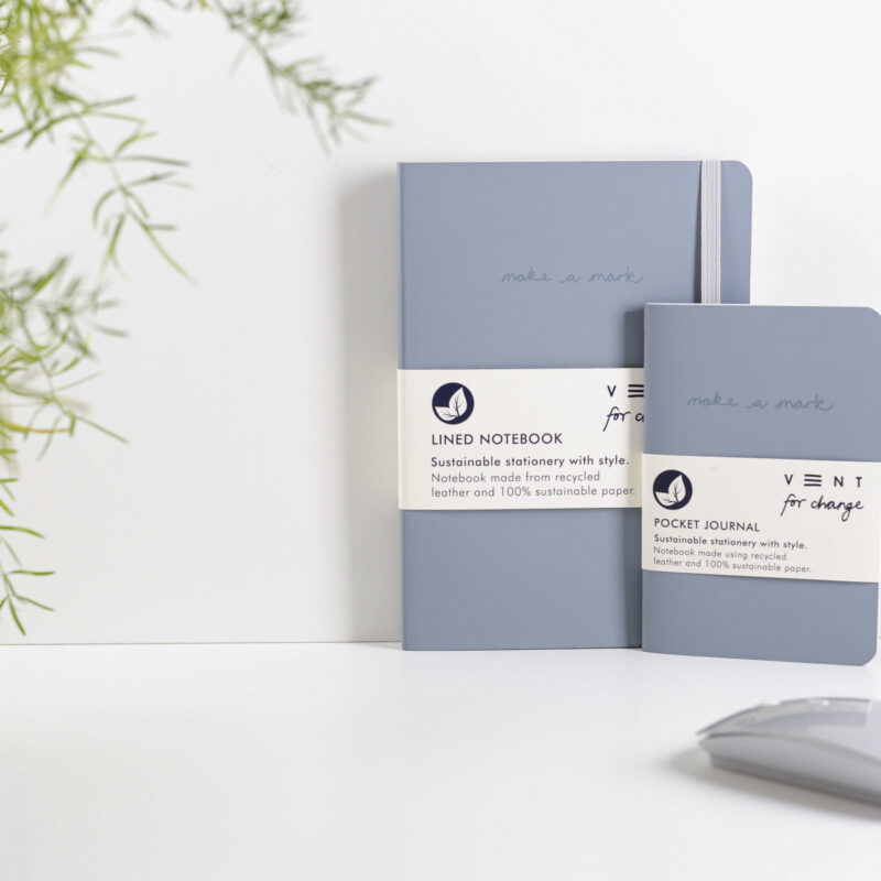 Notebook in recycled leather with sustainable lined paper pages A5 in Dusty Blue