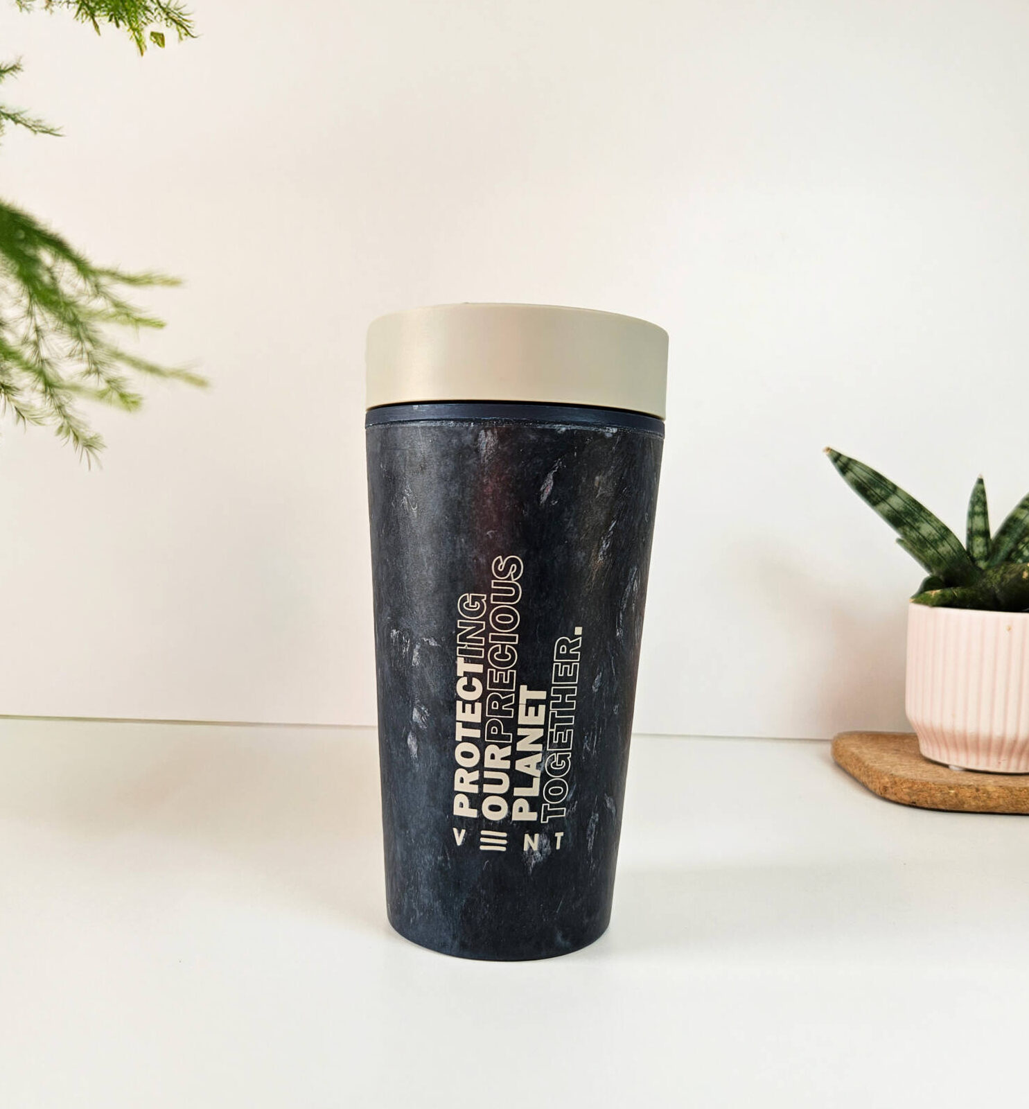Reusable Travel Cup - Ecru Beige - Reclaim Recycled Fabric