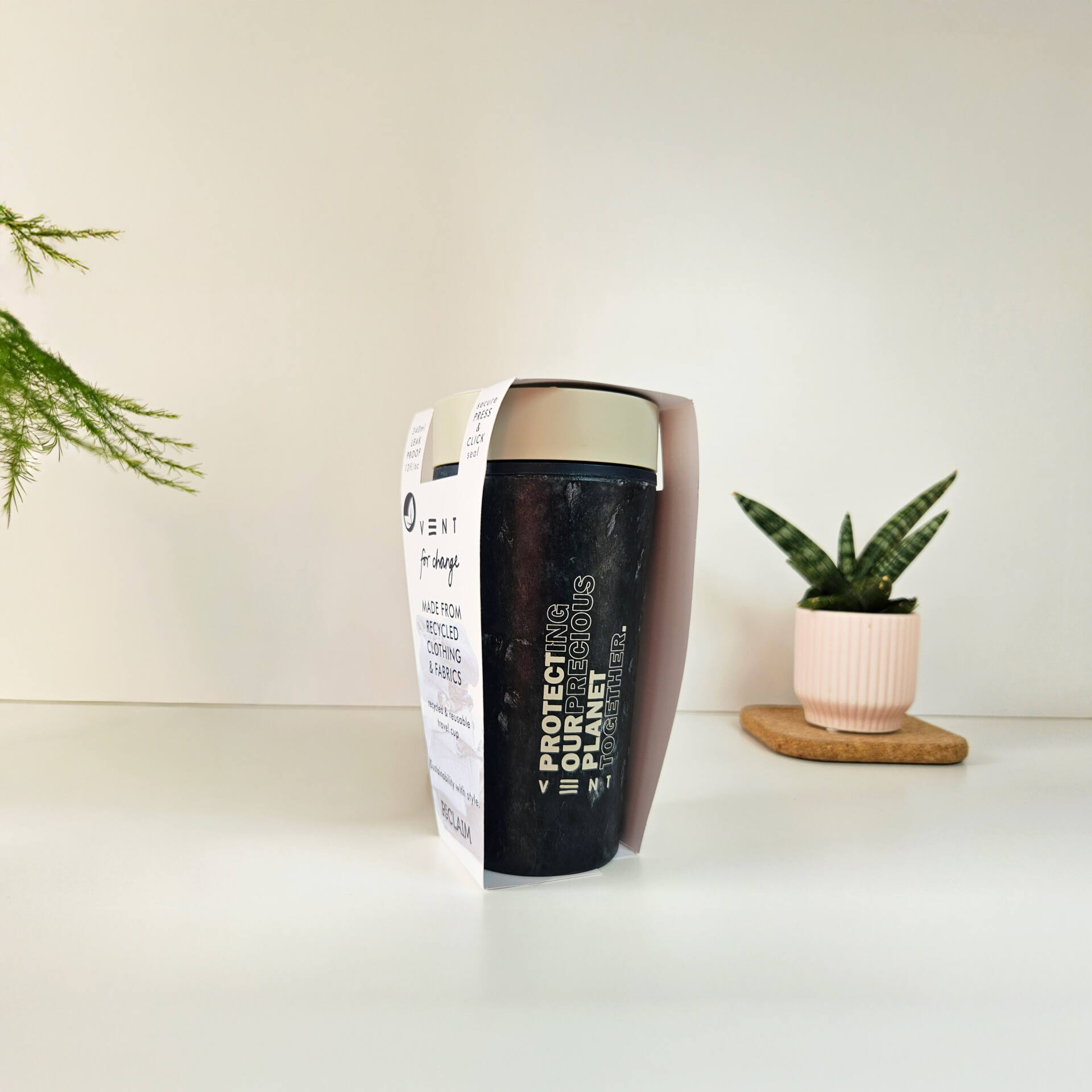 Reusable Travel Cup - Ecru Beige - Reclaim Recycled Fabric - Image 4