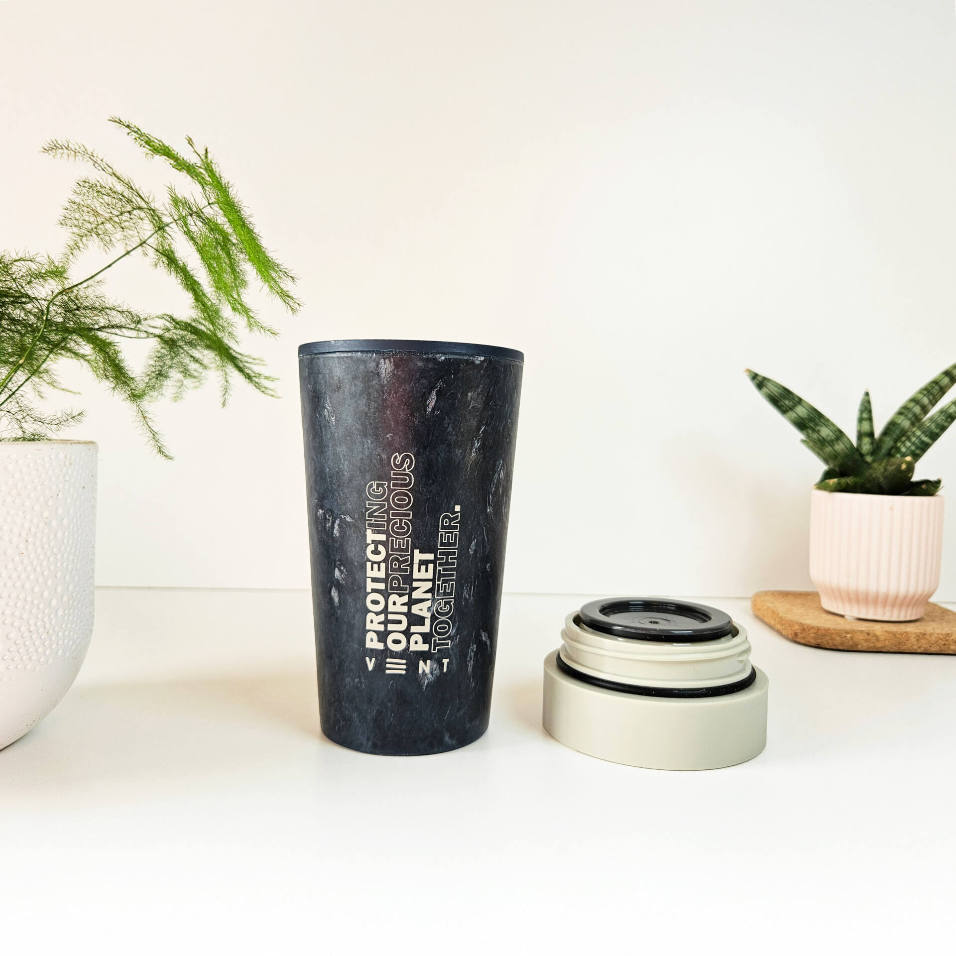Reusable Travel Cup - Ecru Beige - Reclaim Recycled Fabric - Image 5