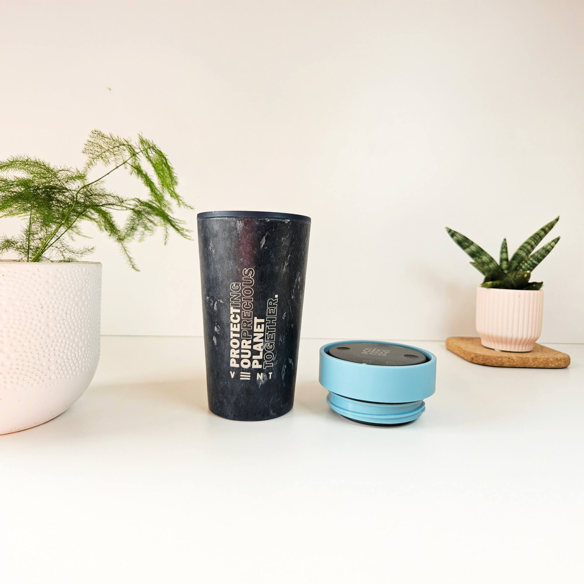 Reusable Travel Cup - Stone Wash Blue - Reclaim Recycled Fabric - Image 2
