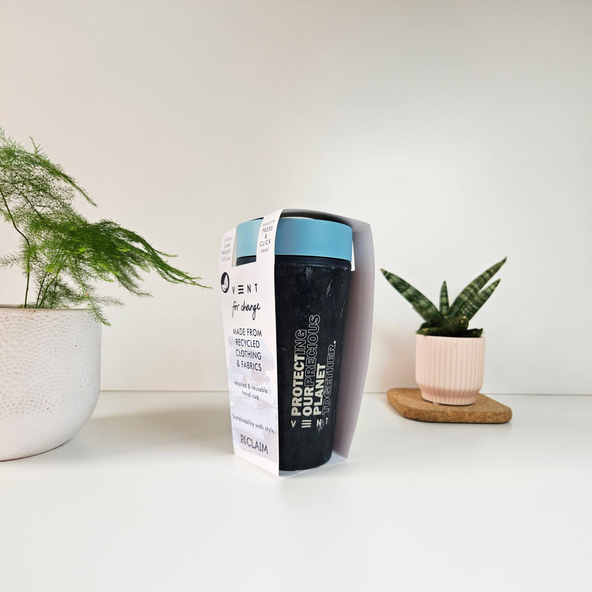 Reusable Travel Cup - Stone Wash Blue - Reclaim Recycled Fabric - Image 3
