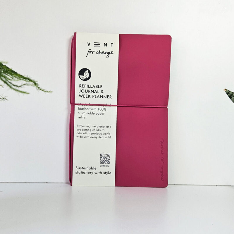 Refillable Recycled Leather Planner - Raspberry Pink