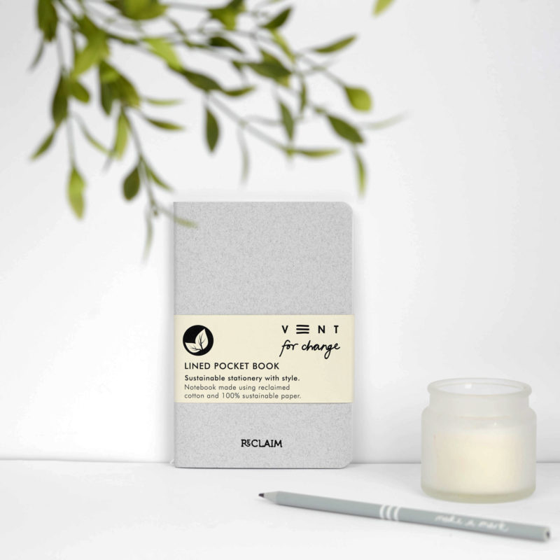 A6 Notebook white cotton - Reclaim made using reclaimed cotton with lined pages from sustainable paper Protecting the planet and supporting children's education projects.