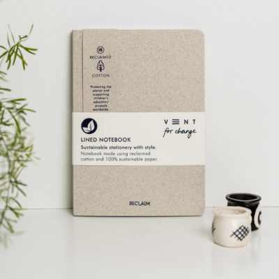Notebook A5 Pearl Cotton - Reclaim. Made using reclaimed cotton and sustainable paper. Protecting the planet and supporting children's education projects.