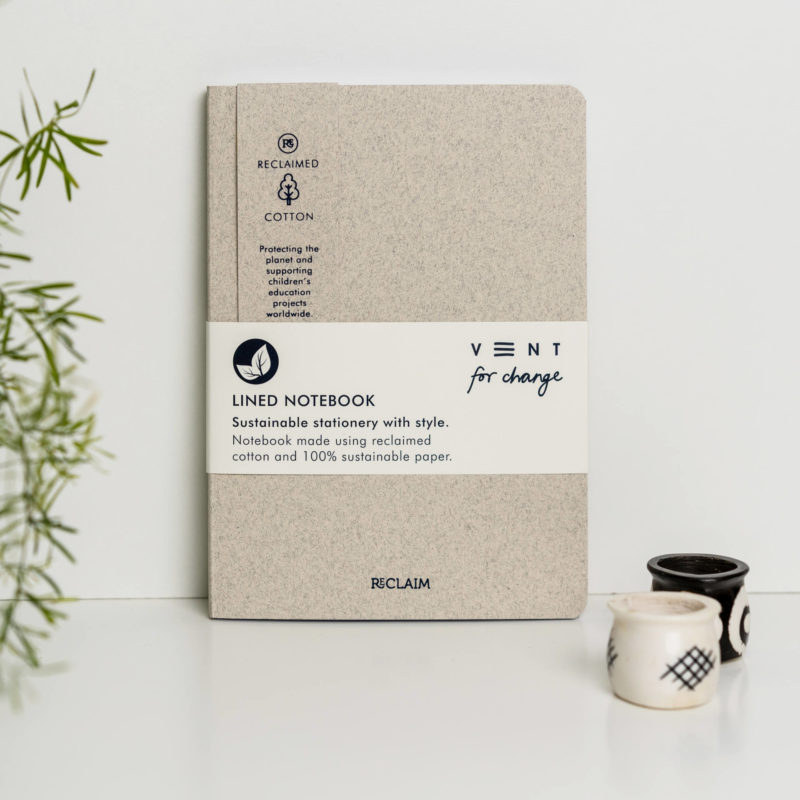 Notebook A5 Pearl Cotton - Reclaim. Made using reclaimed cotton and sustainable paper. Protecting the planet and supporting children's education projects.