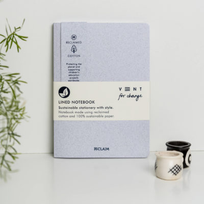 Notebook A5 White Cotton - Reclaim. Made using reclaimed cotton and sustainable paper. Protecting the planet and supporting children's education projects.
