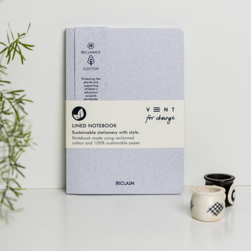 Notebook A5 White Cotton - Reclaim. Made using reclaimed cotton and sustainable paper. Protecting the planet and supporting children's education projects.