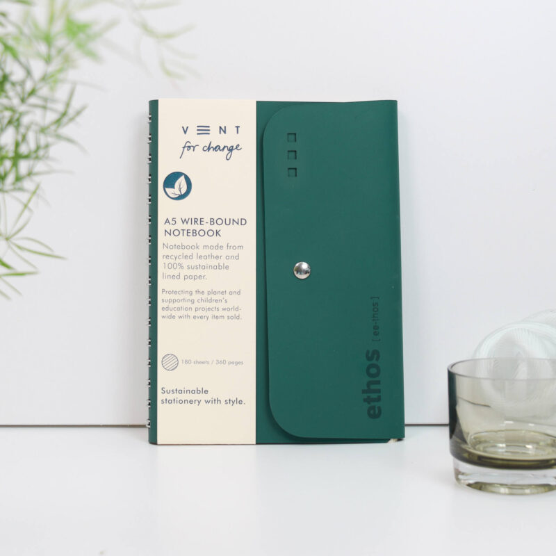 A5 recycled leather wire-bound folio - ETHOS Emerald Green
