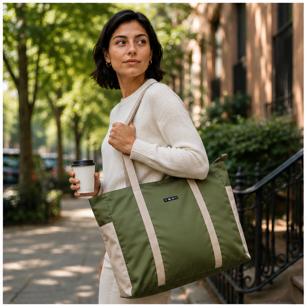 Large Zipped Shopper Bag - Sage Green