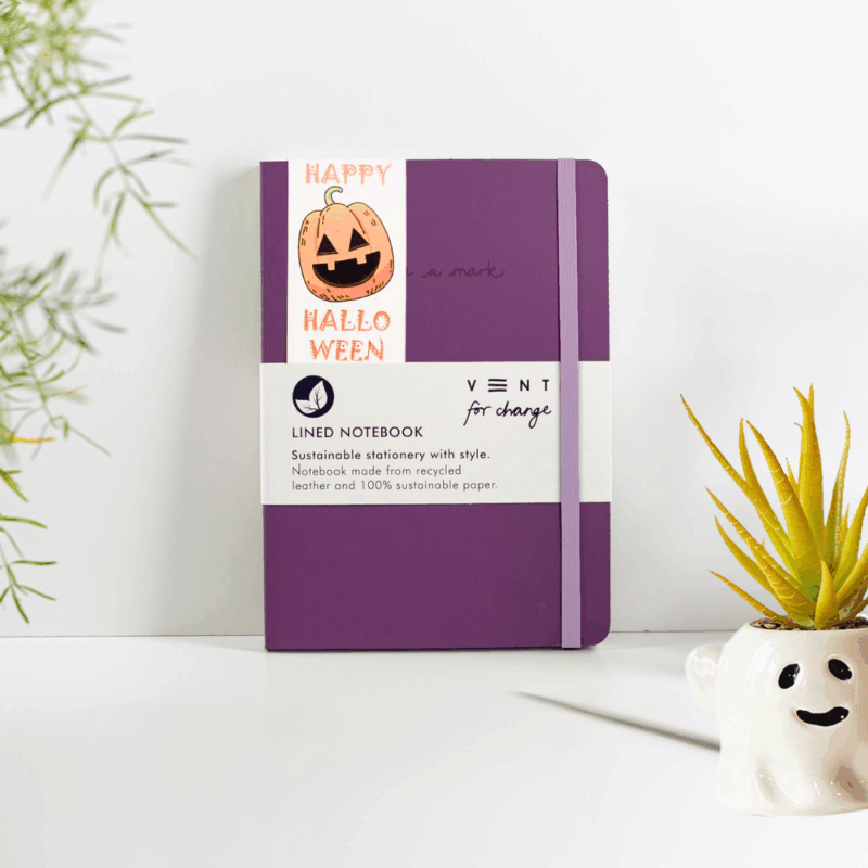 Halloween Notebook Recycled Leather A5 - Purple
