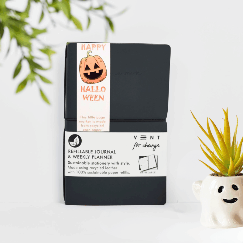 Halloween Refillable Recycled Leather Planner - Charcoal