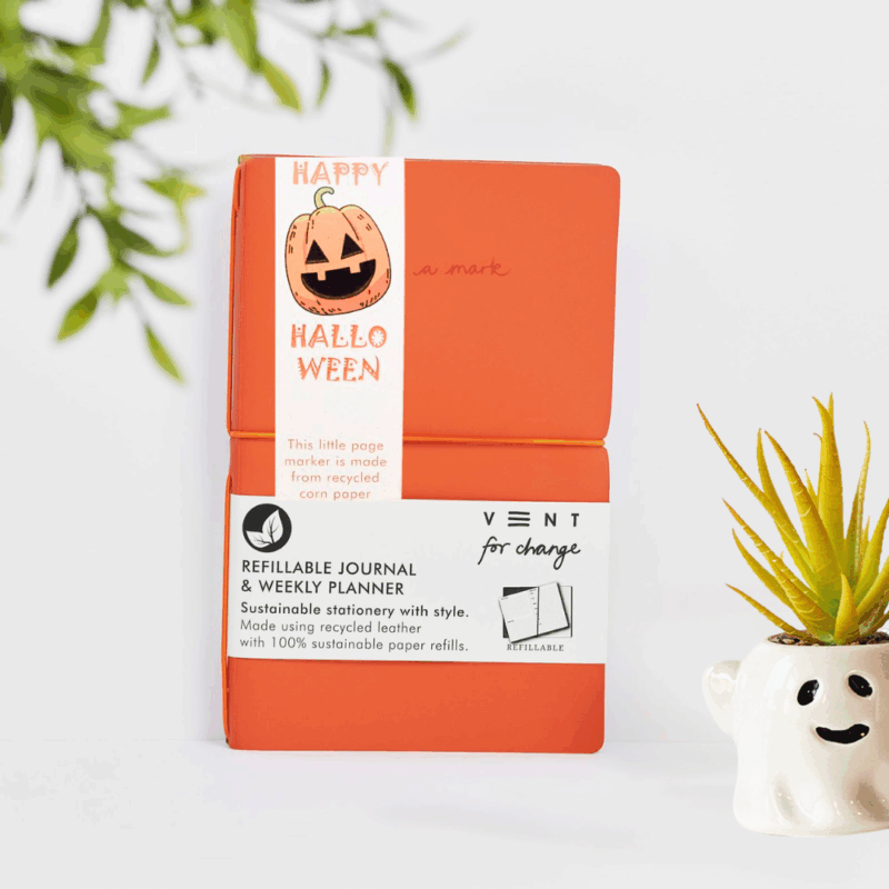Halloween Refillable Recycled Leather Planner - Orange
