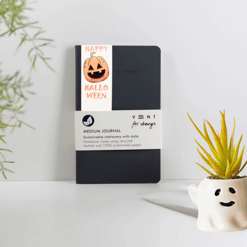 Halloween Notebook Recycled Leather Medium - Charcoal