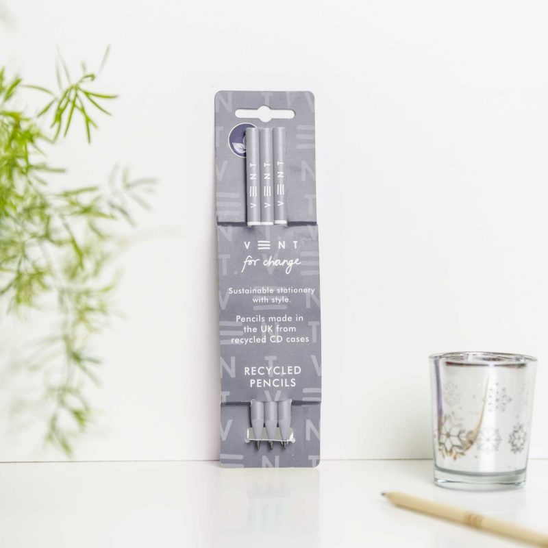 Recycled Pencils - Dusty Blue. Graphite pencils from old CD cases. Part of the Make a Mark Range. Protecting the planet and supporting children's education projects. Made in the UK.