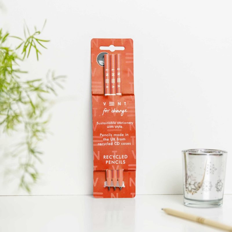 Recycled Pencils - Orange. Graphite pencils from old CD cases. Part of the Make a Mark Range. Protecting the planet and supporting children's education projects. Made in the UK.