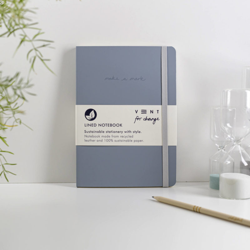 Notebook in recycled leather with sustainable lined paper pages A5 in Dusty Blue