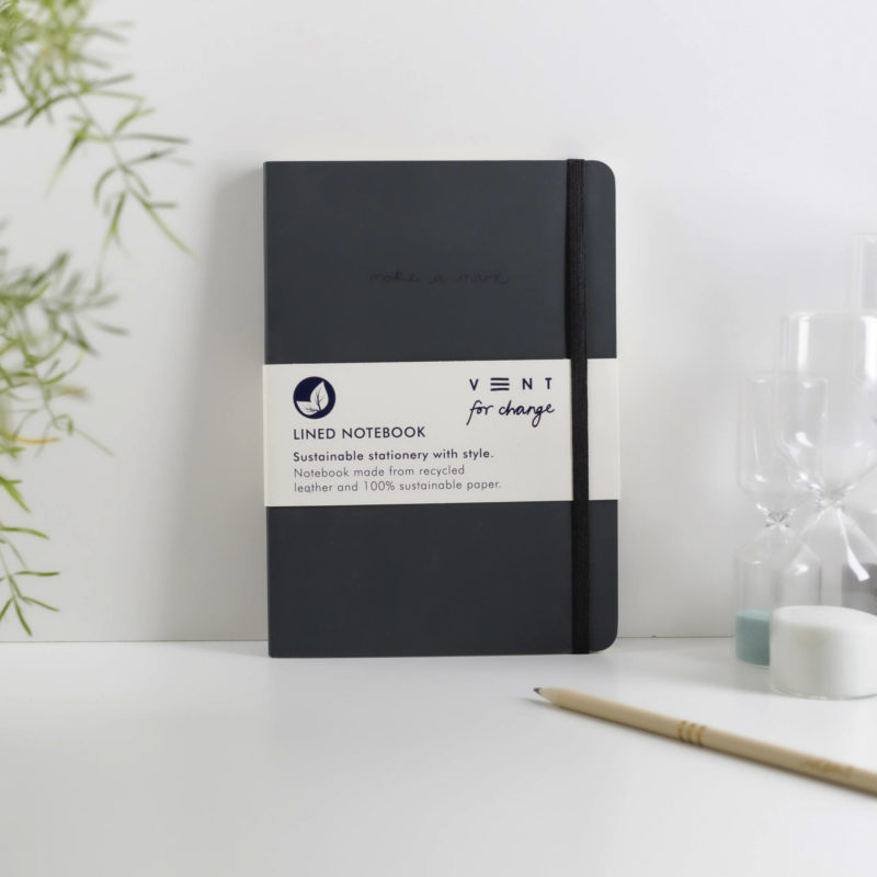 Recycled Leather A5 lined notebook - Charcoal Grey