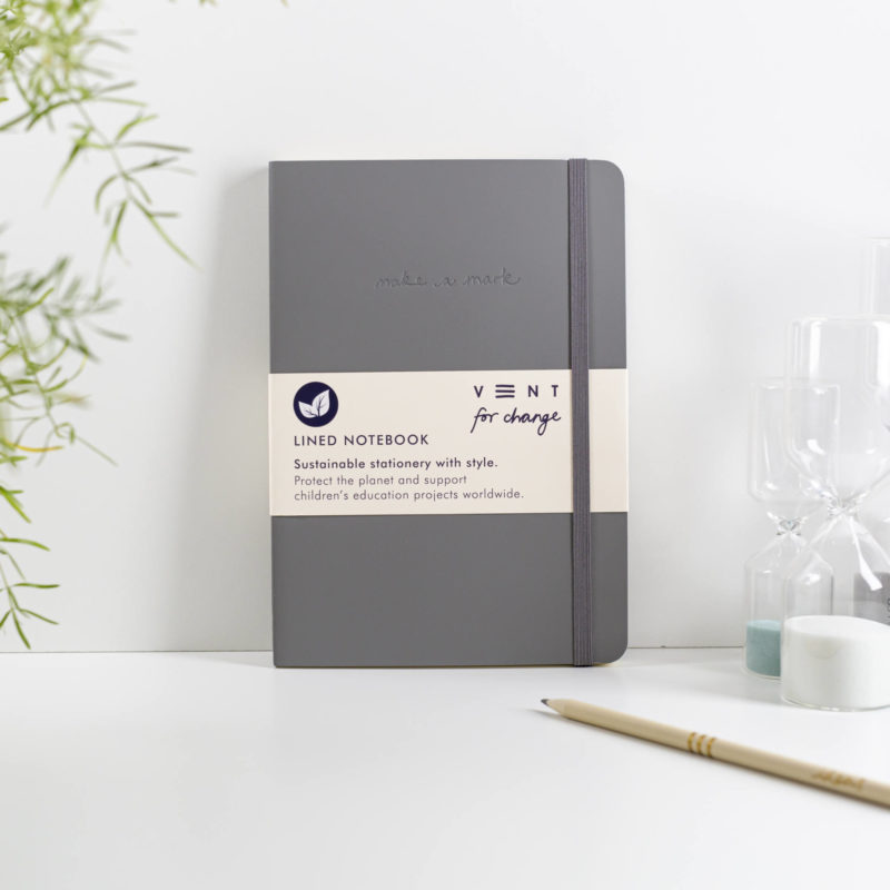 Notebook in recycled leather with sustainable lined paper pages A5 in Grey