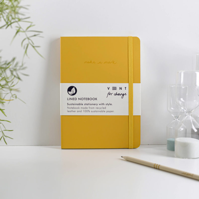 Notebook Recycled Leather A5 Yellow with Sustainable Lined Paper pages