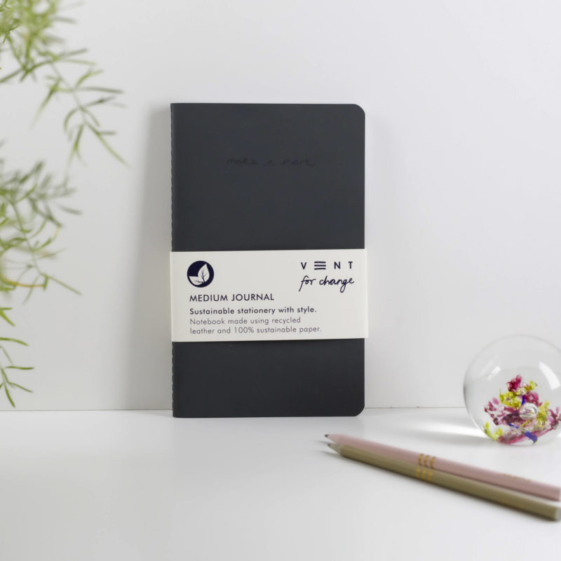 Recycled Leather Medium sustainable journal notebook - Charcoal Grey