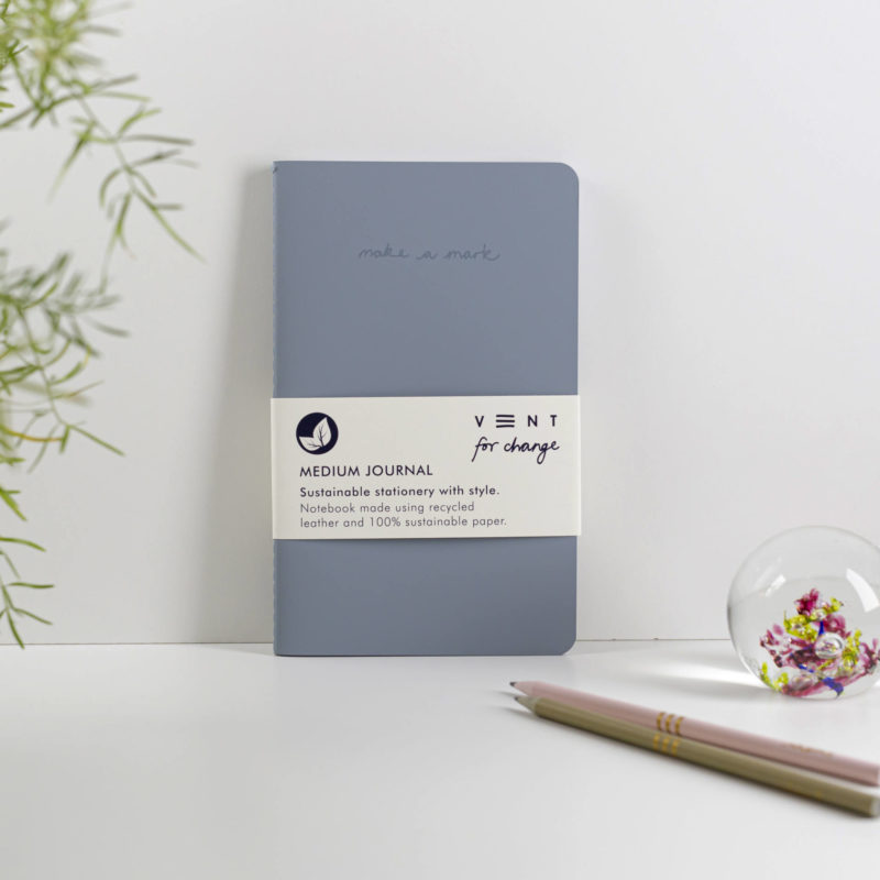 Recycled Leather Medium sustainable journal notebook - Dusty Blue