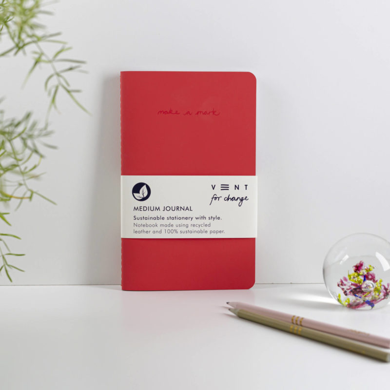 Recycled Leather Medium sustainable journal notebook - Red