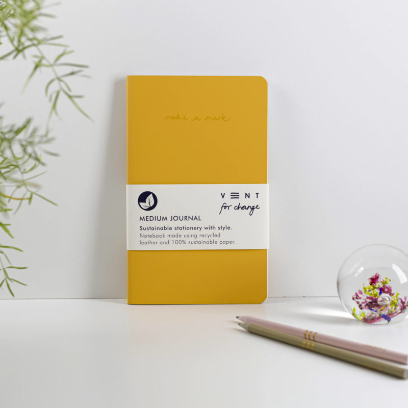 Recycled Leather Medium sustainable journal notebook - Yellow