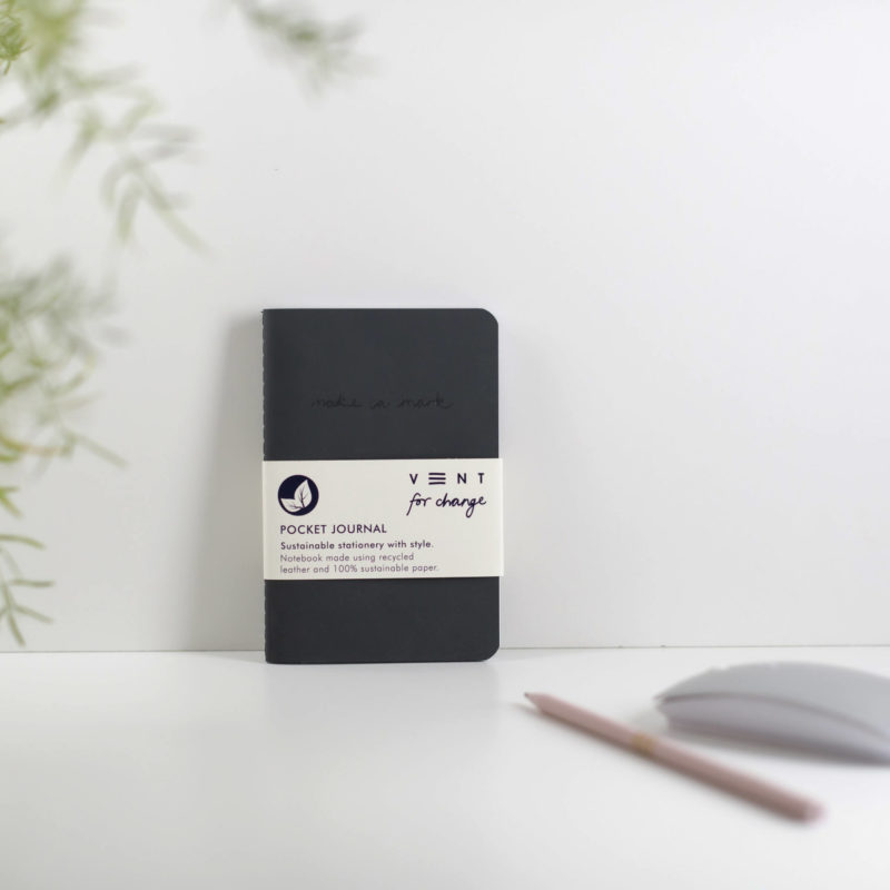 Recycled Leather Pocket sustainable journal notebook - Charcoal Grey