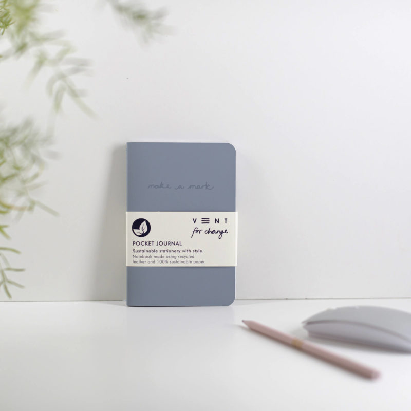 Recycled Leather Pocket sustainable journal notebook - Dusty Blue