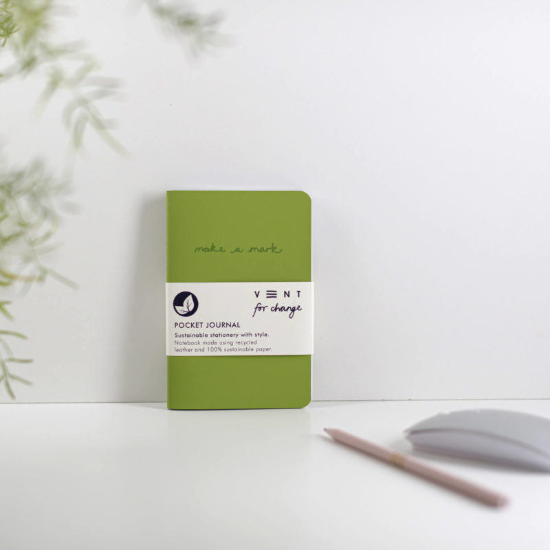 Recycled Leather Pocket sustainable journal notebook - Green