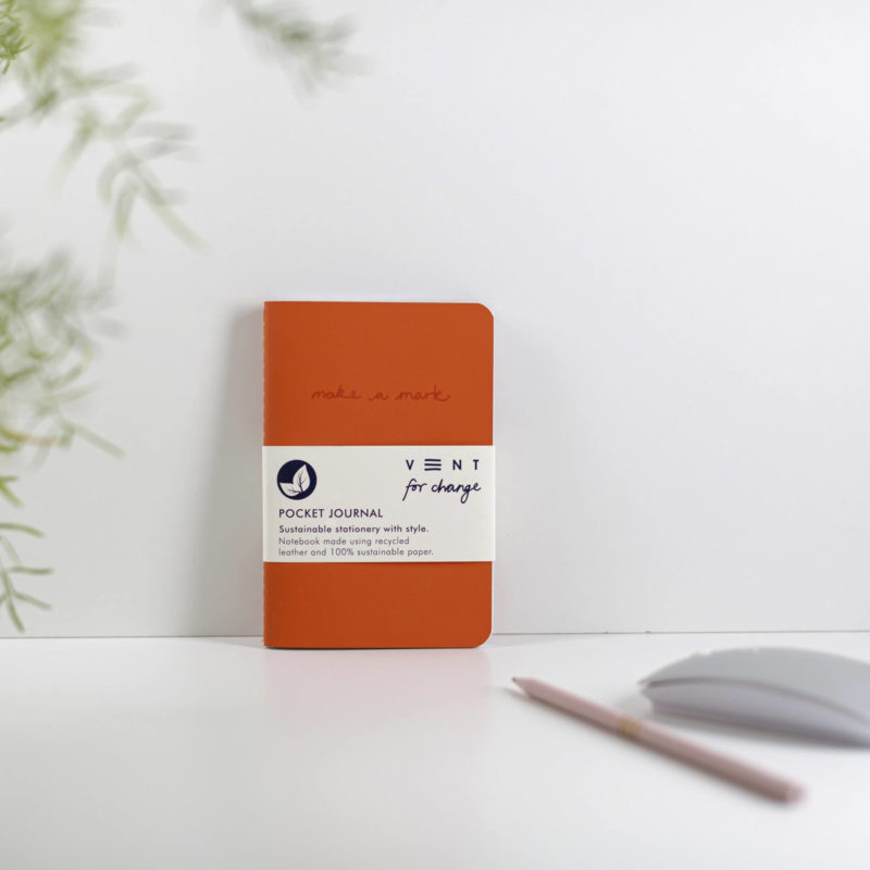 Recycled Leather Pocket sustainable journal notebook - Orange