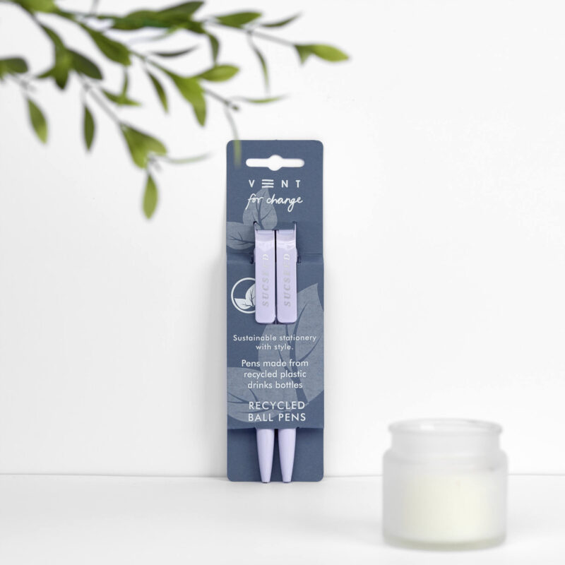 Recycled Pens in Lavender - Sucseed made from single use plastic drinks bottles. Protecting the planet and supporting children's education projects.