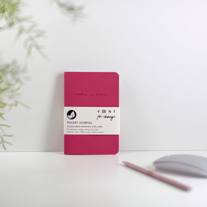 Notebook in recycled leather with sustainable lined paper pages A6 in Pink