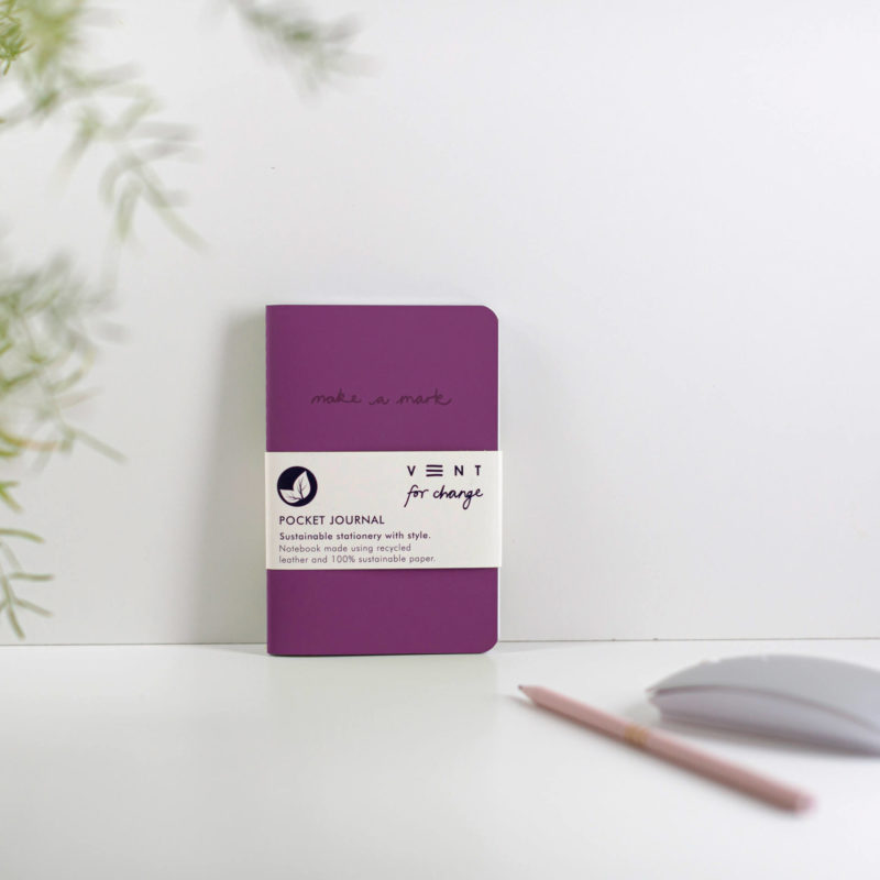 Notebook in recycled leather with sustainable lined paper pages A6 in Purple