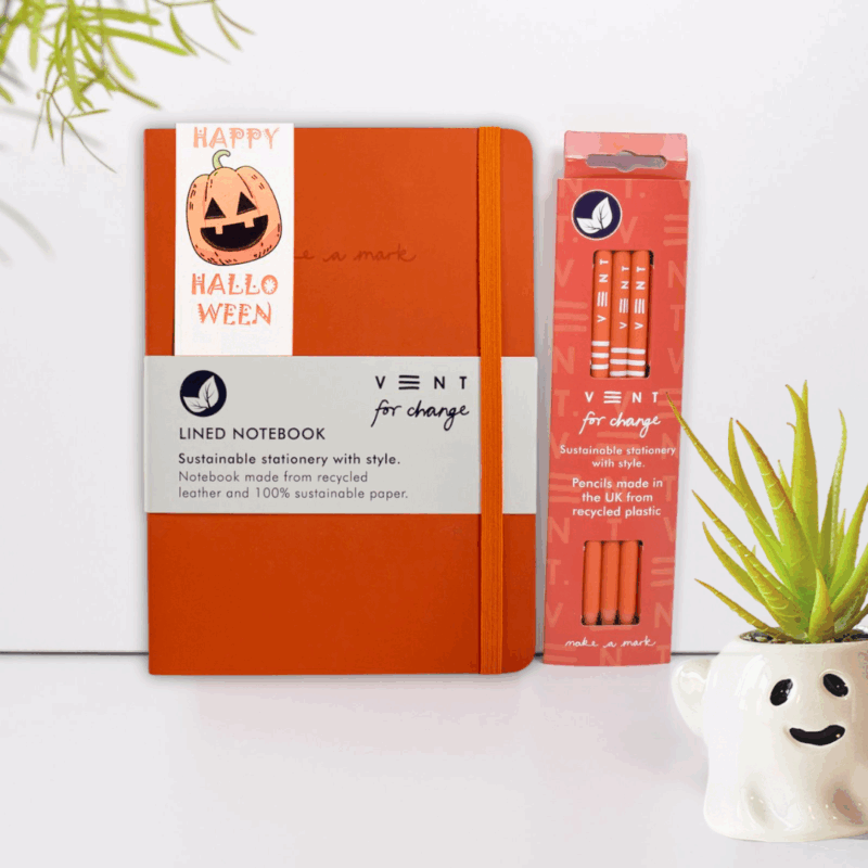 Halloween Orange Recycled Leather A5 Notebook - with FREE Pencil Pack