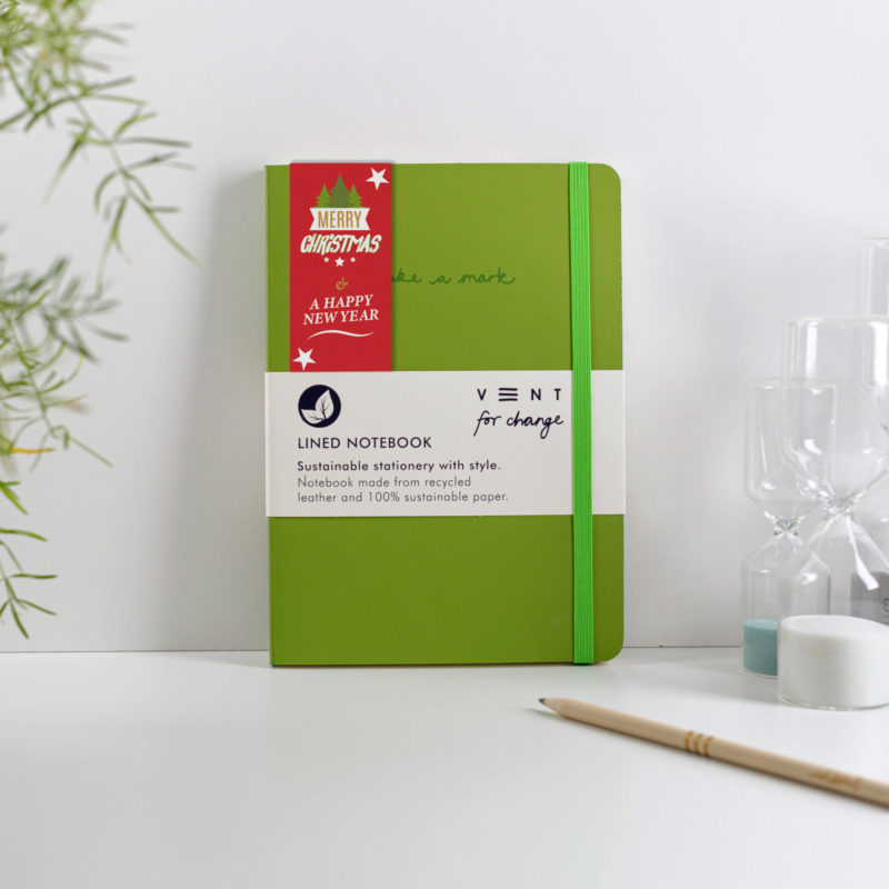 Christmas Edition Recycled Leather A5 Lined Notebook - Green