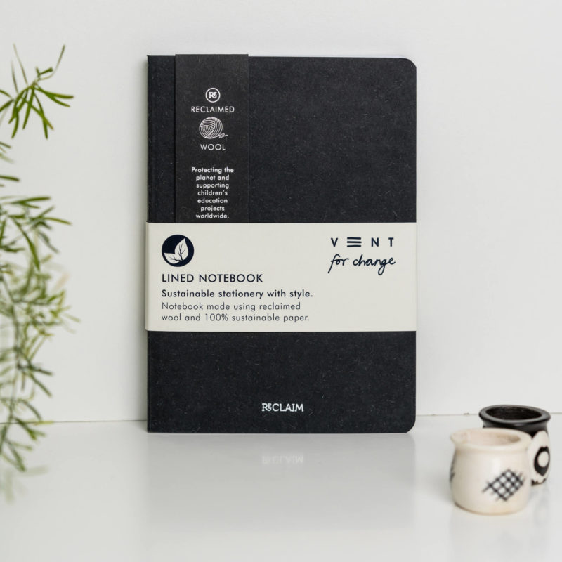 Notebook A5 Black Wool - Reclaim made using reclaimed wool and Sustainable paper. Protecting the planet and supporting children's education projects