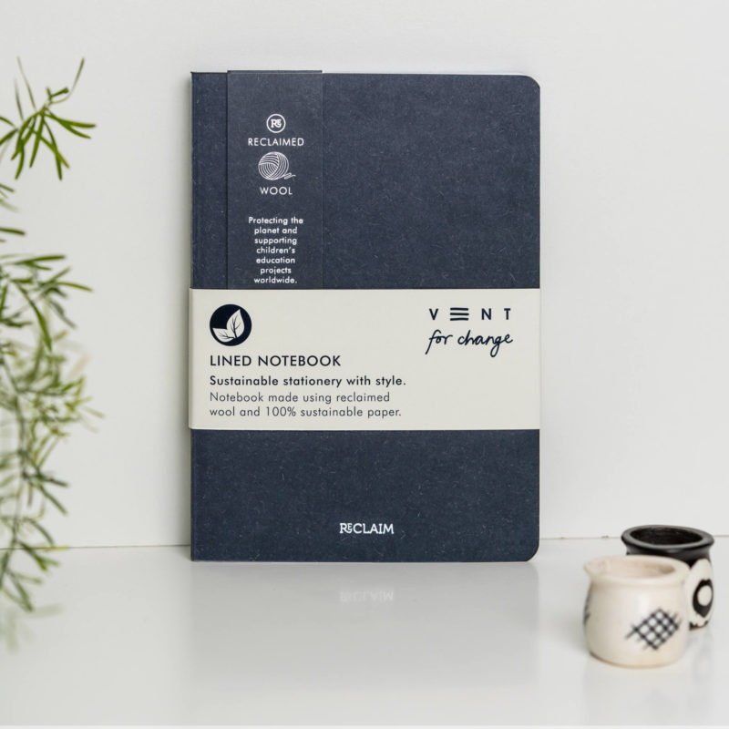 Notebook A5 Blue Wool - Reclaim made using reclaimed wool and sustainable paper. Protecting the planet and supporting children's education projects.