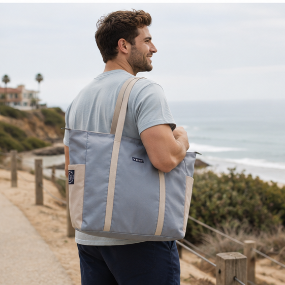 Large Zipped Shopper Bag - Dusty Blue